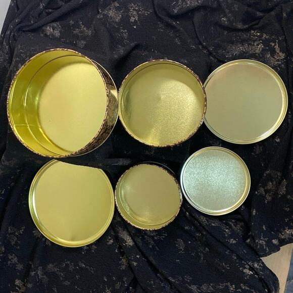 Nesting Tin Set of 3 maroon gold Paisley Filigree Art Deco Storage Organization - Picture 5 of 10